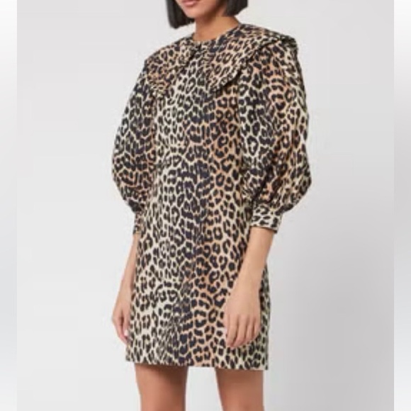 Ganni Leopard Cotton Poplin Mini Dress - Picture 4 of 13